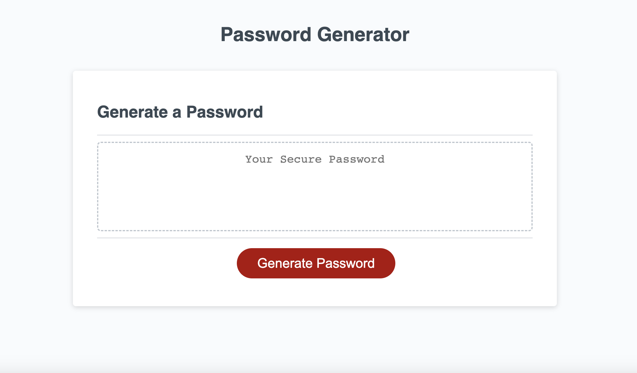 screenshot of the password Generator application